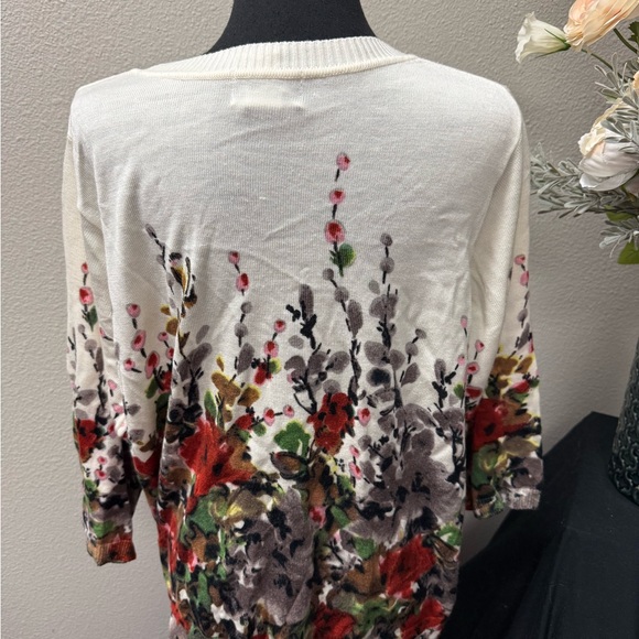 Rebecca Malone Floral Stud Sweater 2X Cream Watercolor Knit TopRebecca Malone Fl - Picture 3 of 7